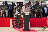 President Mahama addressing the soldiers being deployed to aid Jamaica