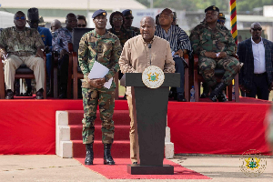 President Mahama addressing the soldiers being deployed to aid Jamaica