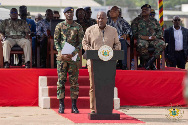 President Mahama addressing the soldiers being deployed to aid Jamaica