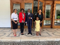 Mrs Agyeman-Rawlings (second left) with French ambassador and her two daughters