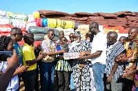 Presentation of the relief items to the Chief of Anyako, Togbe Dukli Attipoe