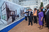 Ambassador Lu Kun showing Ms Shirley Ayorkor Botchwey and others round the proposed annex