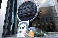 Flowers outside USAID headquarters in Washington
