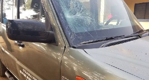A windscreen of Gyaama Pensan school vehicle smashed by the students