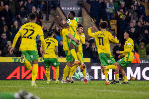 Forson Amankwah celebrates after scoring for Norwich City