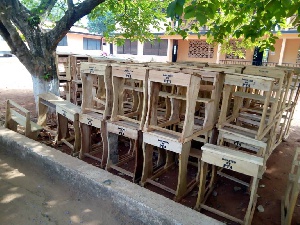 Some of the desks provided by the school's PTA