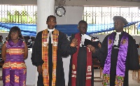 Rev. Amoako Nyarko (2nd right) prays for Rev. Maxwell Johnson Obodai Sai (2nd left)