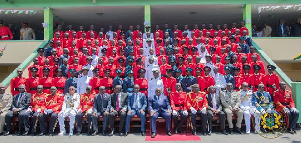 President Akufo-Addo in a group picture with officer cadets of the Ghana Armed Forces