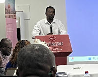 GhanaWeb CEO, David Antwi, speaking to the UNESCO gathering in Accra