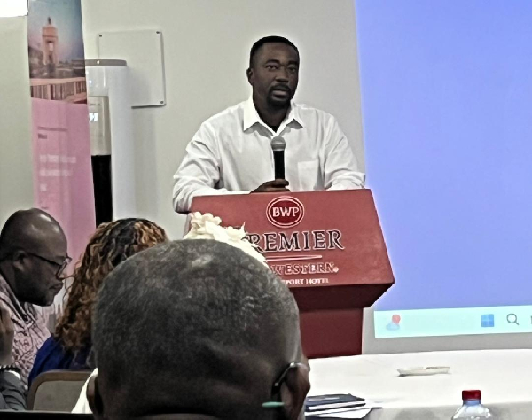 GhanaWeb CEO, David Antwi, speaking to the UNESCO gathering in Accra