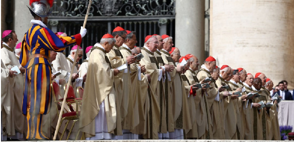 Cardinals attend the Easter Sunday Mass in St. Peter's Square at the Vatican, April 20, 2025.