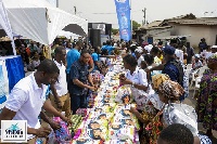 Some of the aged women receiving their items