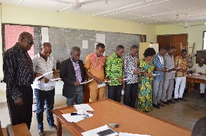Members of the governing board of Tanyigbe Senior High School taking the oath of office