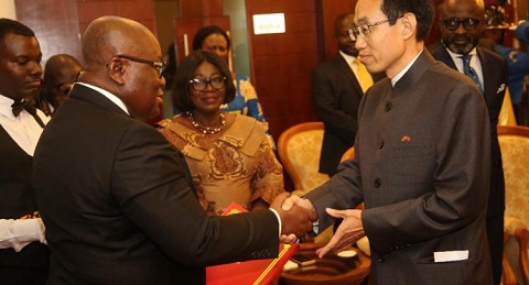 President Akufo-Addo (left) and Shi Ting Wang (right), Chinese Ambassador to Ghana