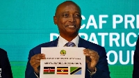 CAF president Patrice Motsepe announce di hosts of Afcon 2025 and 2027 during a ceremony in Cairo