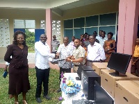 Hon Gilbert Ken Asmah donating ICT equipment's to 7 schools of AngloGold Ashanti Iduapriem Mine