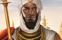 An artist's modern interpretation of Mansa Musa, ruler of Mali in the 1300s. Illustration By Tim O'B