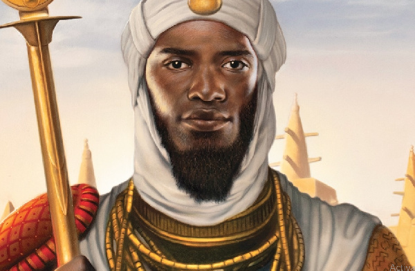 An artist's modern interpretation of Mansa Musa, ruler of Mali in the 1300s. Illustration By Tim O'B