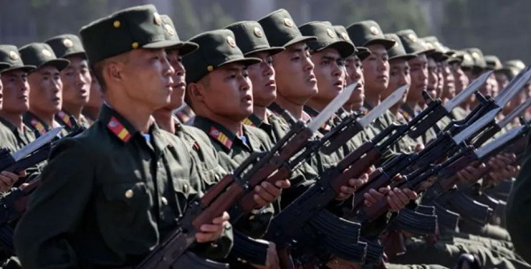 North Korean soldiers march during a mass rally in capital Pyongyang