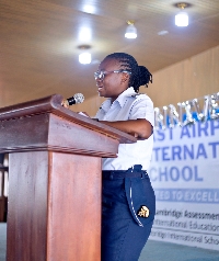 Wing Commander Hilda Akuoko Adjei of the Ghana Air Force addressing the students