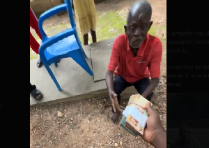 The old man receiving his gift