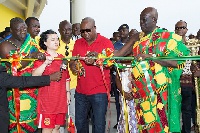 Mahama with Chinese Ambassador to Ghana, Her Excellency Sun Baohong commissioning Stadium