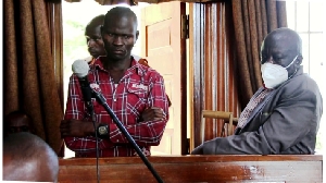 Denis Kabuye and Moses Makumbi in Masaka High court shortly after they were sentenced