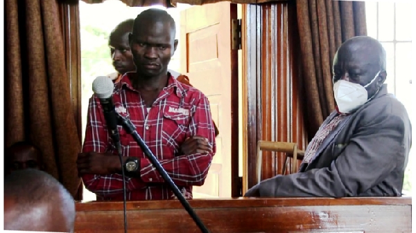 Denis Kabuye and Moses Makumbi in Masaka High court shortly after they were sentenced