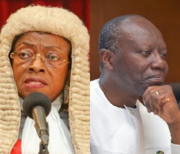 Immediate past Chief Justice Sophia Akuffo (left), Finance Minister Ken Ofori-Atta (right)