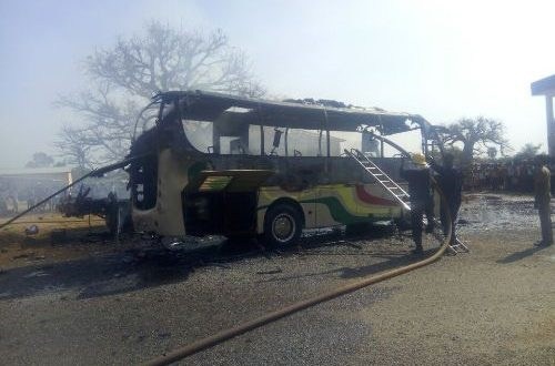 One of the burnt buses
