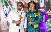 Quophi Okyeame with his wife Stacy Amoateng after receiving their awards