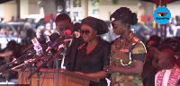 Babara Mahama,wife of the lynched soldier reading her tribute