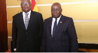 President Nana Akufo-Addo in a pose with newly sworn-in Special Prosecutor, Martin Amidu