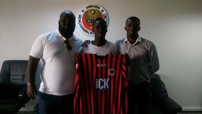 Samuel Kwame Owusu with his manager and Yusif Chibsah