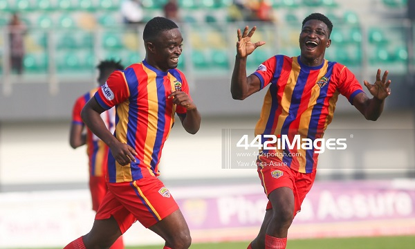 Hearts of Oak players celebrating a goal