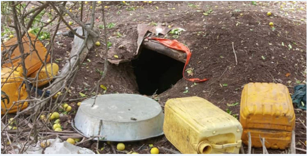A tunnel used by Al Shabaab discovered by Aussom during the raid on their hideouts in Sabiid-Anole