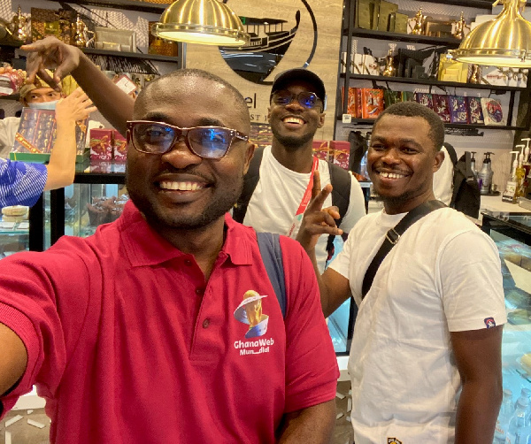 Daniel Oduro (in red)  is covering the 2022 World Cup for GhanaWeb
