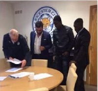 Ex-Ghana midfielder Yusif Chibsah in the company of Amartey at Leicester during the signing