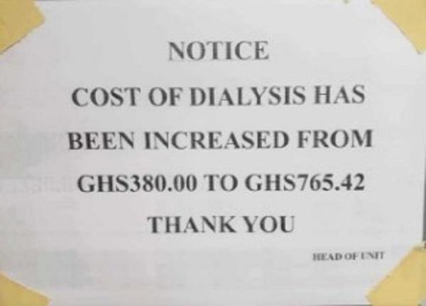 The supposed notification of an increase in the cost of dialysis treatment at KBTH