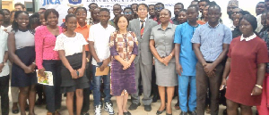 The ambassador with dignitaries and students at the event