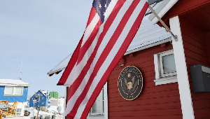 The U.S. flag flies outside their consulate in Nuuk, Greenland