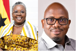 Emelia Arthur is the Minister for Fisheries (L) with Ebow Mensah (R)