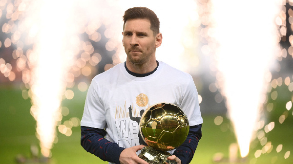Paris Saint-German star, Lionel Messi present his 2021 Ballon d'Or award to PSG fans