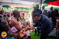 Dr Johnson Pandit Asiama (R) with Dormaahene, Osagyefo Oseadeeyo Agyemang Badu II (L)