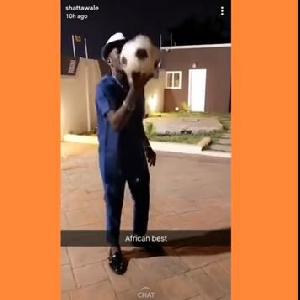 A screenshot of Shatta Wale displaying his football skills