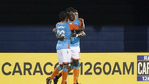 Kwadwo Poku celebrating his goal with a mate