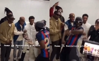 Nigerian singer Rema having fun with Barcelona players after his concert in Spain