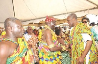 Paa Kwesi Amissah-Arthur meetng with some chiefs