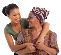 African senior mother and adult daughter