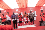 Hon. Samuel Pyne, Ing. Obo-Nai and other dignitaries unveiling the Telecel logo in Kumasi.
